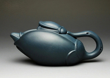 Глиняный чайник ручной работы (голубая глина 037) 300 мл