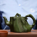 Глиняный чайник ручной работы (зеленая исинская  глина /039)